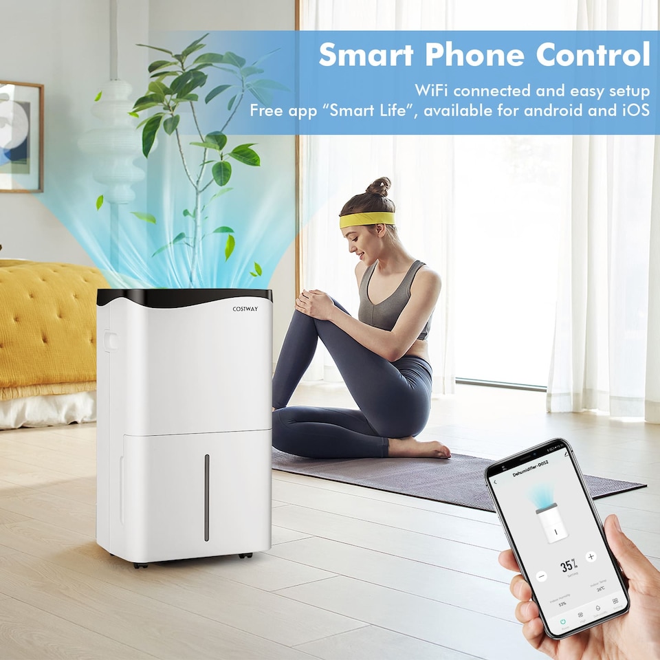 image 1 of COSTWAY Smart Dehumidifier Home 50L/Day WiFi Enabled White