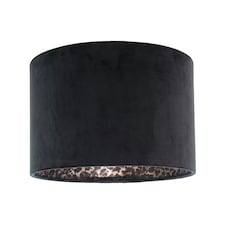 Black Velvet Lamp Shade with Inner Leopard Print Satin Shimmer Lining Black