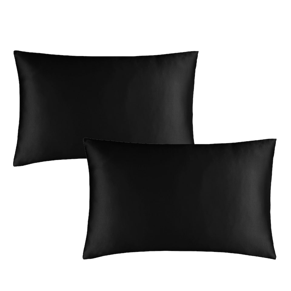 image 1 of Catherine Lansfield Silky Soft Satin Standard Pillowcase Pair | Black | Standard
