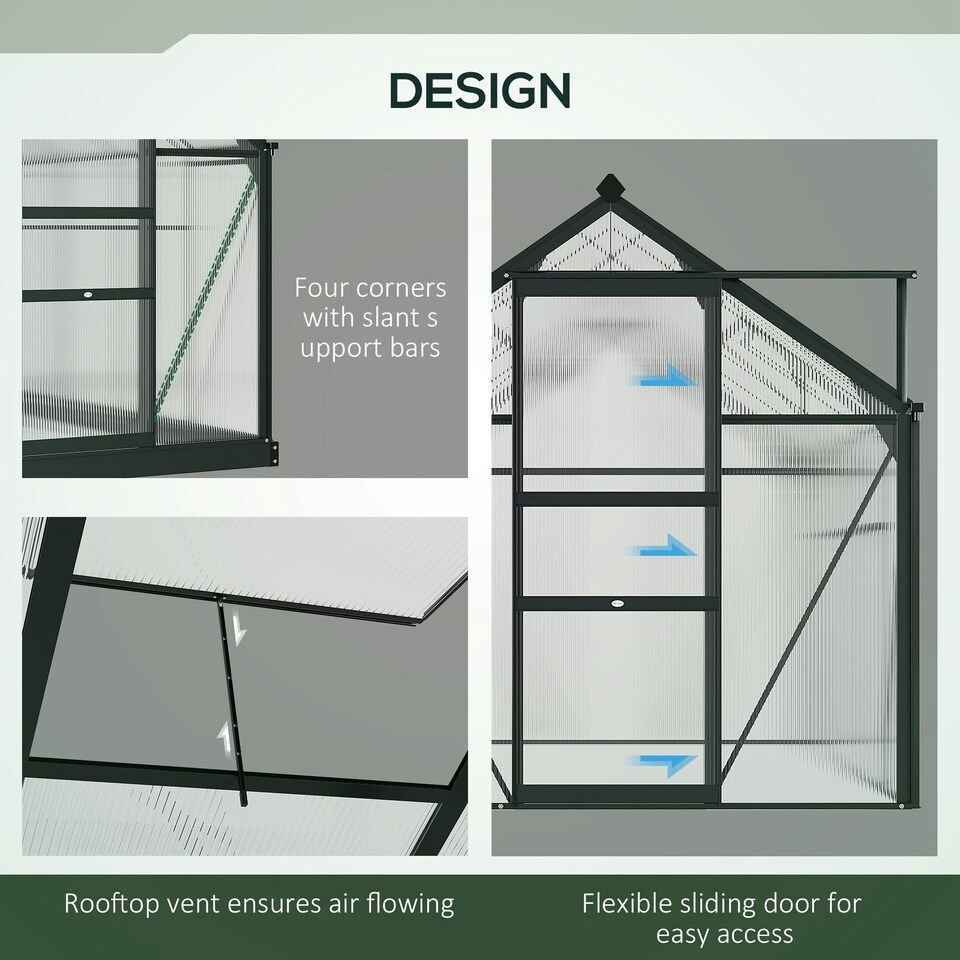 image 1 of Outsunny 6x6ft Walk-In Polycarbonate Greenhouse Plant Grow Galvanized