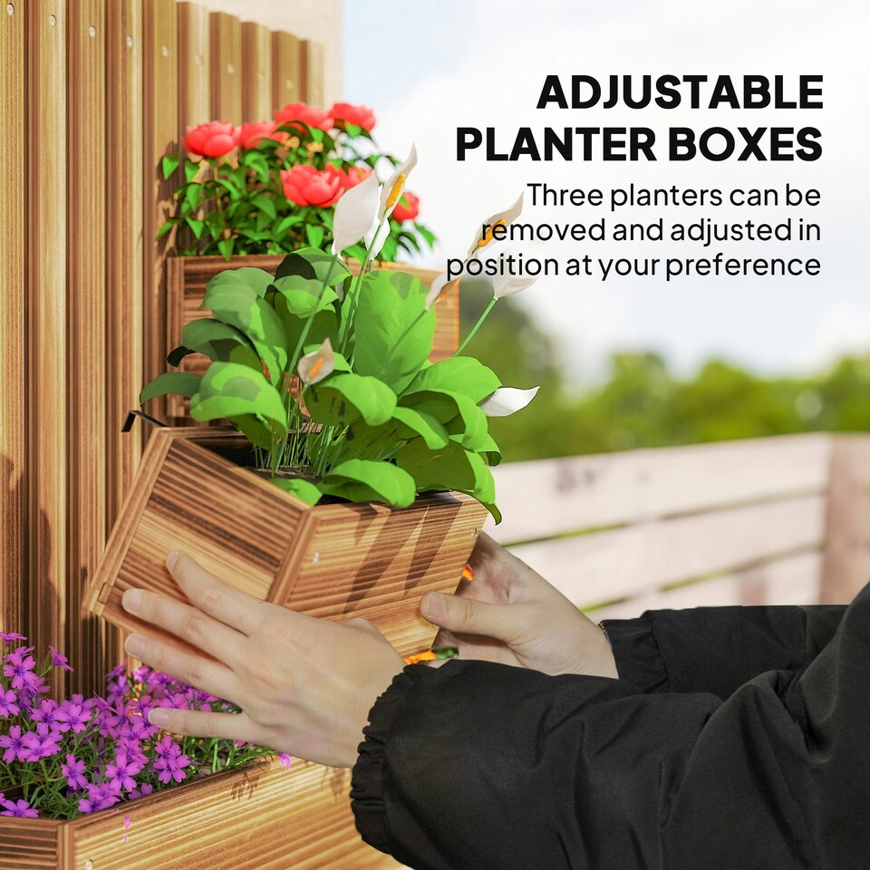 image 1 of Outsunny Wooden Garden Planters with Trellis Wall-mounted Raised Bed