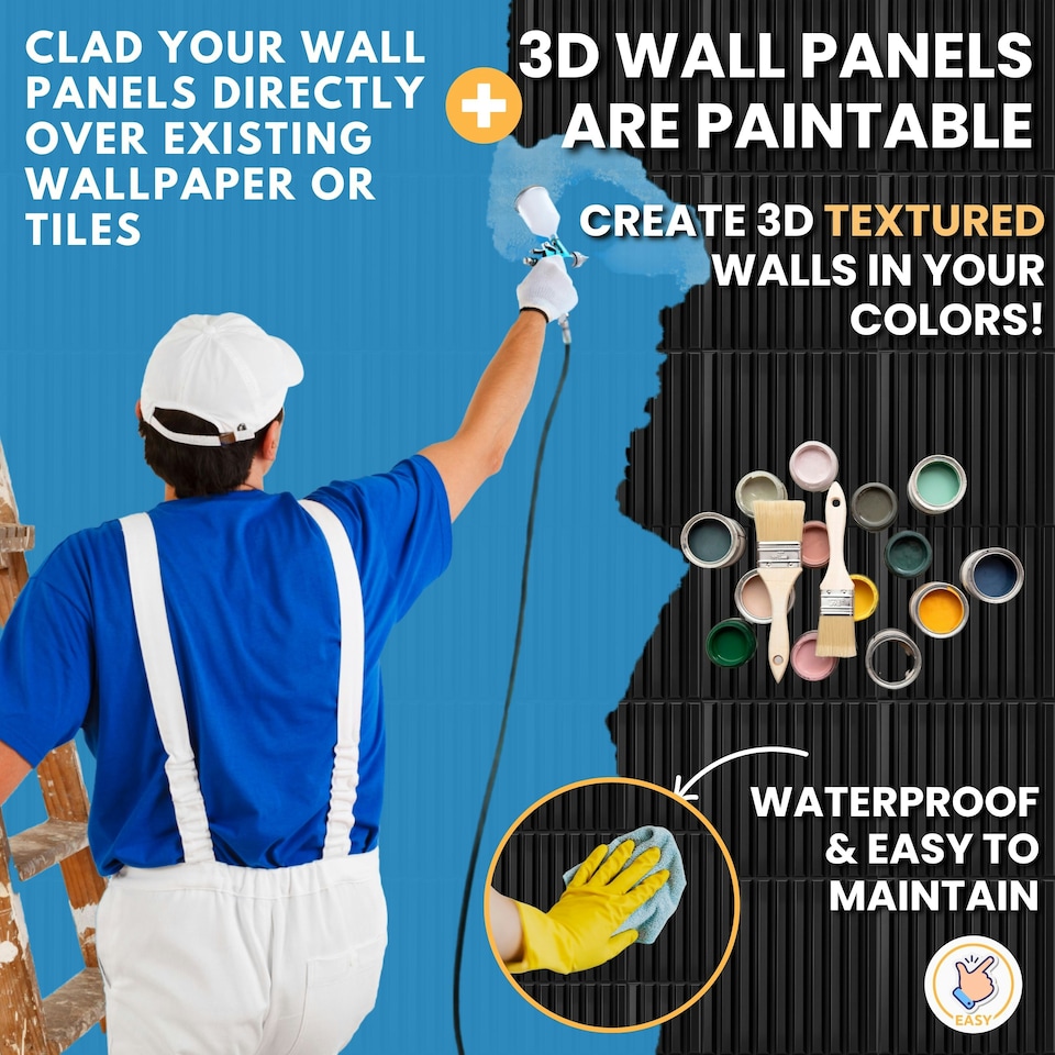 image 1 of NOVECRAFTO Fluted Line 3D Wall Panels – 6 Sheets 1.5 sqm (16.15 sqft) – Decorative Matte PVC Panels 50x50cm – Modern Fluted Design | Black