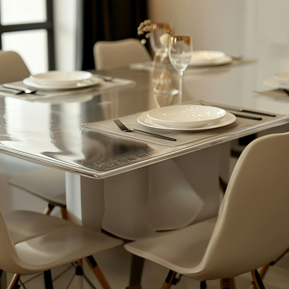image 1 of 2mm Thick Clear Transparent PVC Tablecloth - 1.45cm Wide Clear | Length: 3.5m