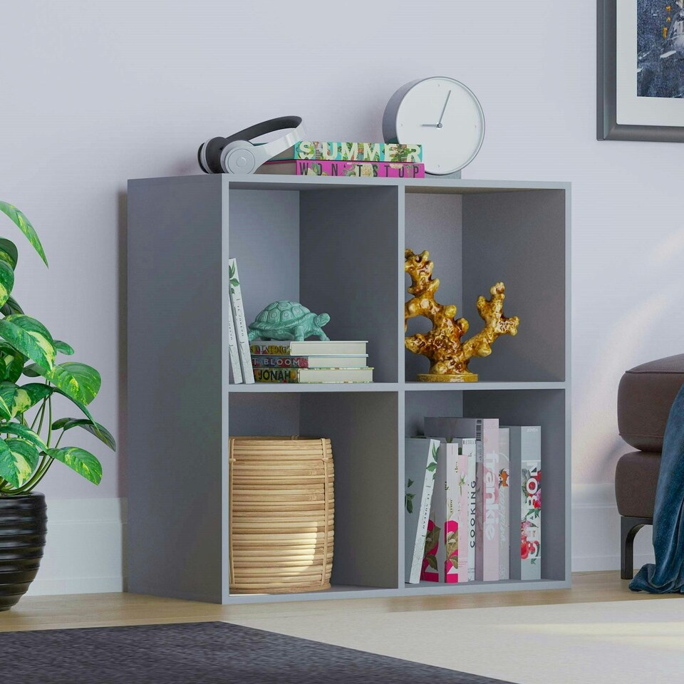 image 1 of Vida Designs Durham 2x2 Cube Storage Bookcase Display Unit, Grey