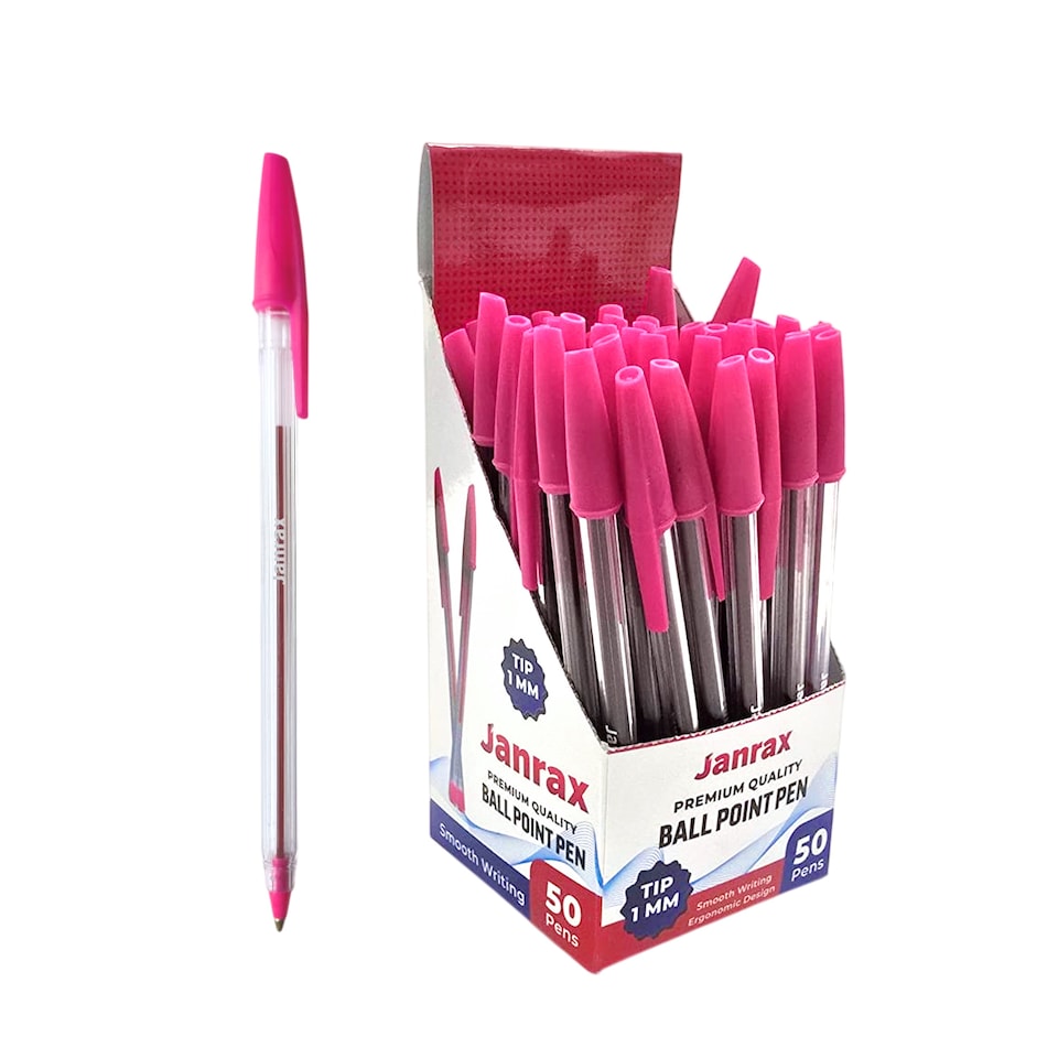 image 1 of Box of 50 Pink Ballpoint Pens Smooth Glide by Janrax