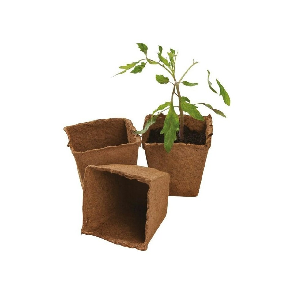 image 1 of Garland Fibre Pots Square 8cm Wood Natural Biodegradable Pack of 12 | Brown