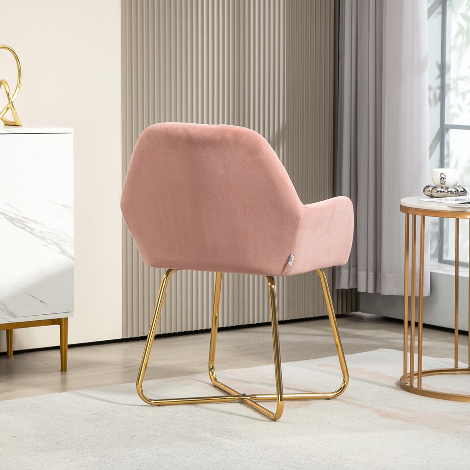 image 1 of HOMCOM Modern Accent Chair, Velvet-Touch Fabric Upholstered Armchair with Metal Base for Living Room, Bedroom and Dinning Room, Pink