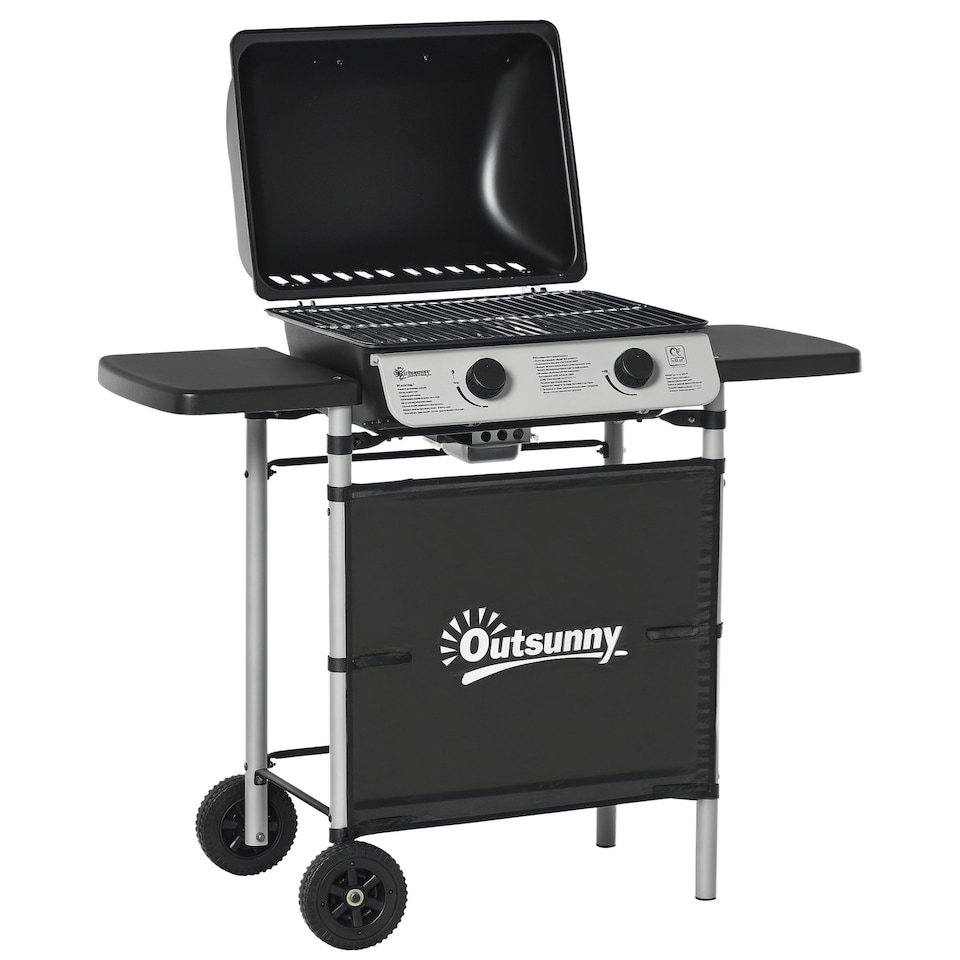image 1 of Outsunny Propane Gas Barbecue Grill 2 Burner Cooking BBQ 5.6 kW w/ Side Shelves