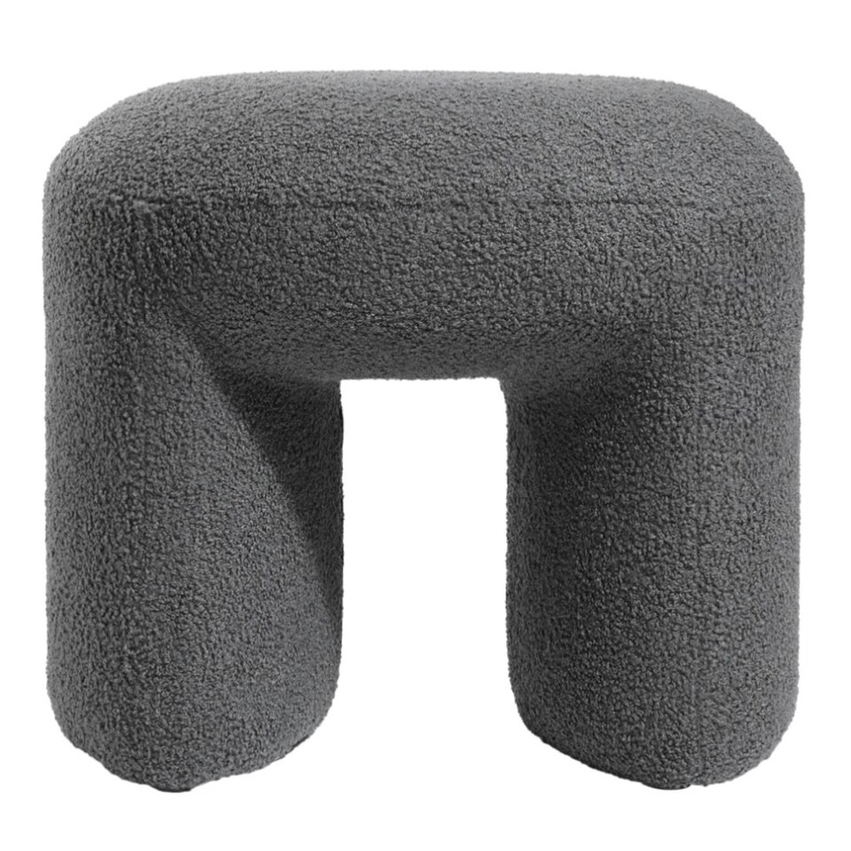 image 1 of Living and Home Modern Teddy Bear Fur Upholstered Ottoman - Grey