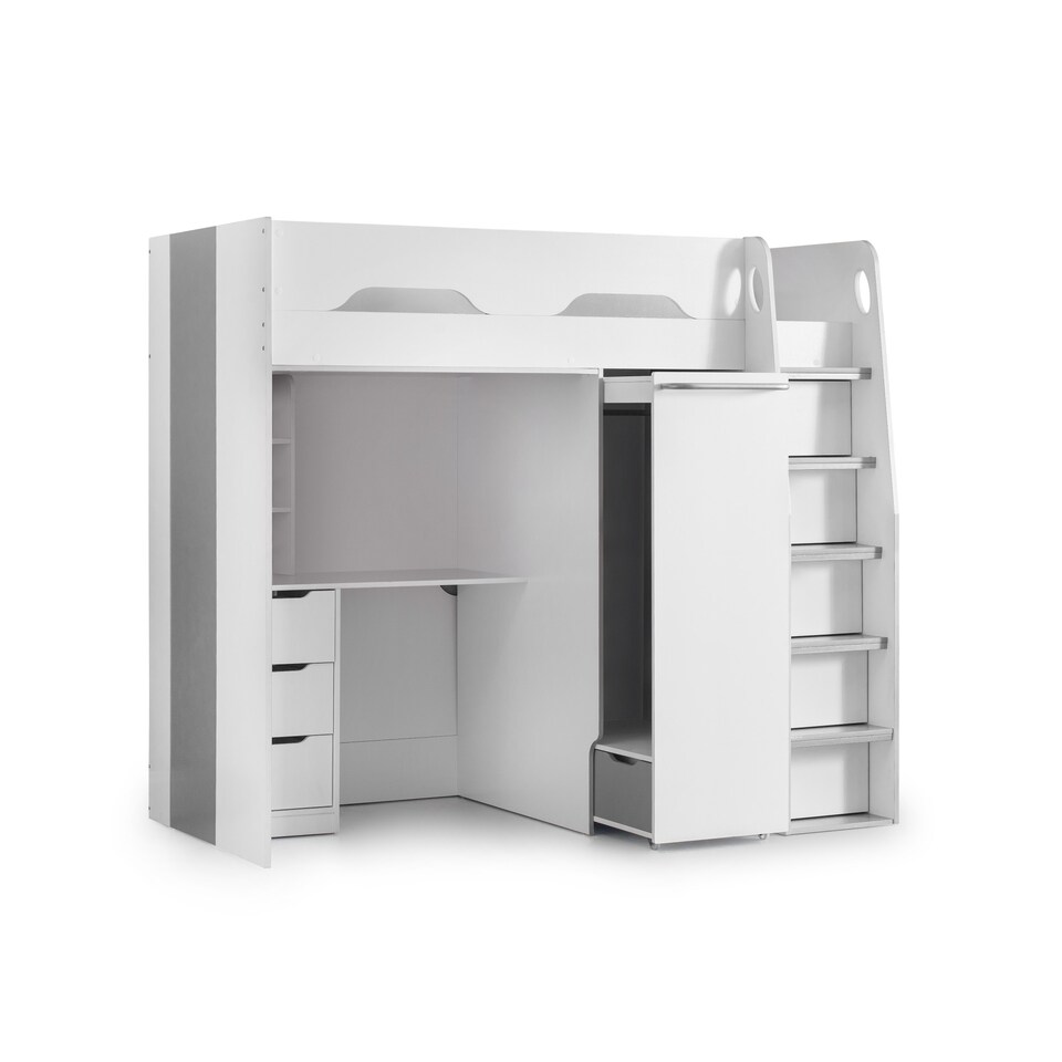 image 1 of Pegasus 90cm Single White and Silver Highsleeper Loft Bed with Desk