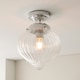 image 2 of Cheston Semi Flush Ceiling Light Chrome, Clear Ribbed Glass Globe Shade, IP44