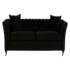 3 Seat Button Tufted Onyx Sofa,Settee With Wooden Legs,Chesterfield Sofa With Matching Cushions,Lounge Sofa Black