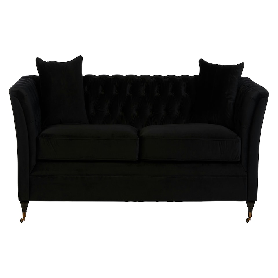 image 1 of 3 Seat Button Tufted Onyx Sofa,Settee With Wooden Legs,Chesterfield Sofa With Matching Cushions,Lounge Sofa Black