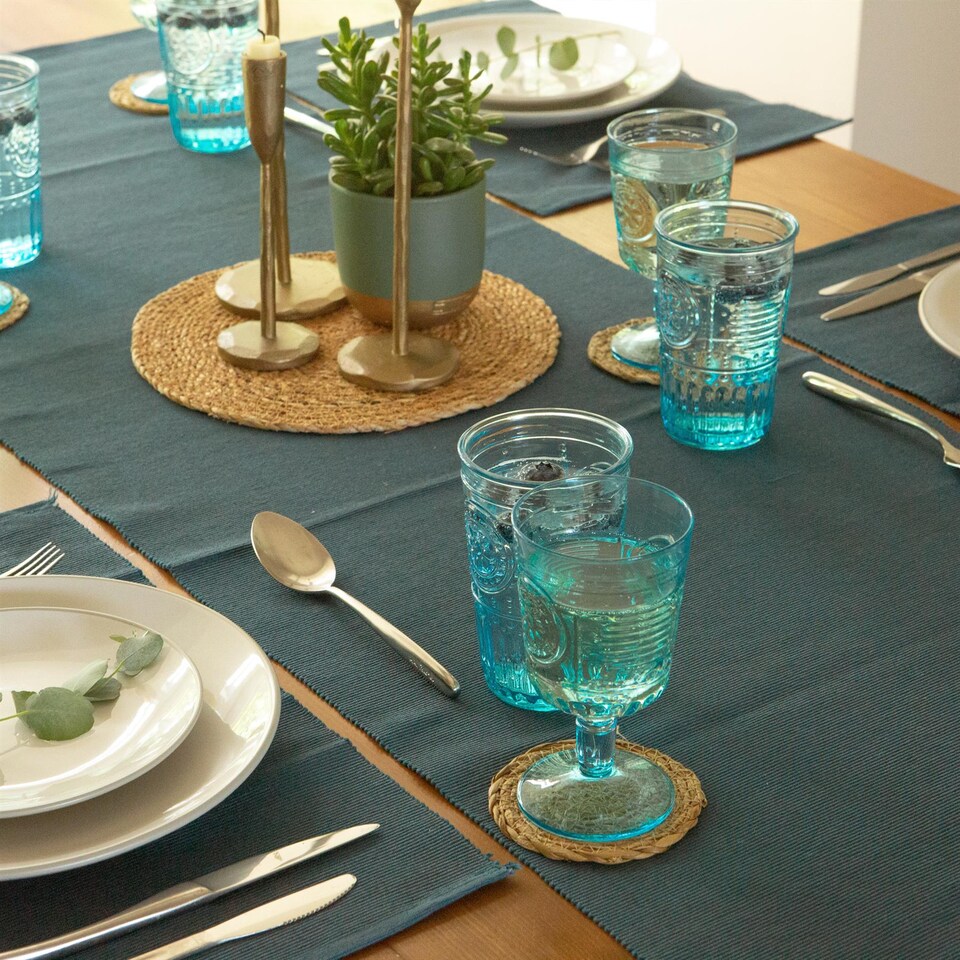 image 1 of Nicola Spring Cotton Fabric Placemats - Denim - Pack of 6 | Blue | Blue