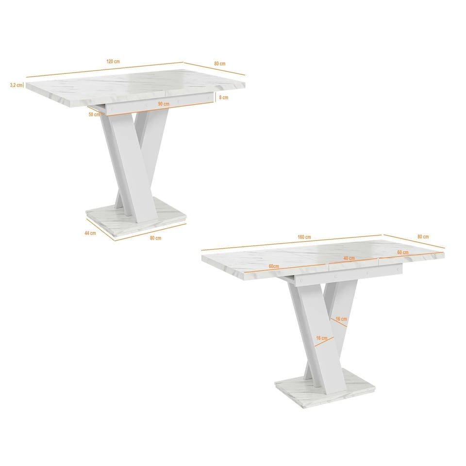 image 1 of White Marble Dining Table Extendable Marble Effect Top 120 160cm 6 8 Seater - Cari
