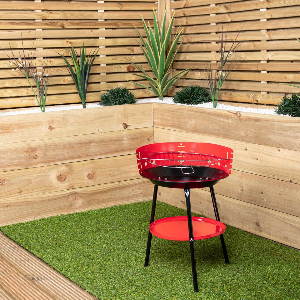 image 1 of 14" Round Garden Barbecue / BBQ with Wind Shield & Shelf