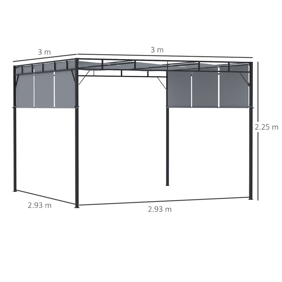 image 1 of Outsunny 3 x 3m Steel Pergola Gazebo with Sliding Roof, Garden Gazebo Canopy Sun Shade Shelter for Outdoor, Deck, Patio, Dark Grey