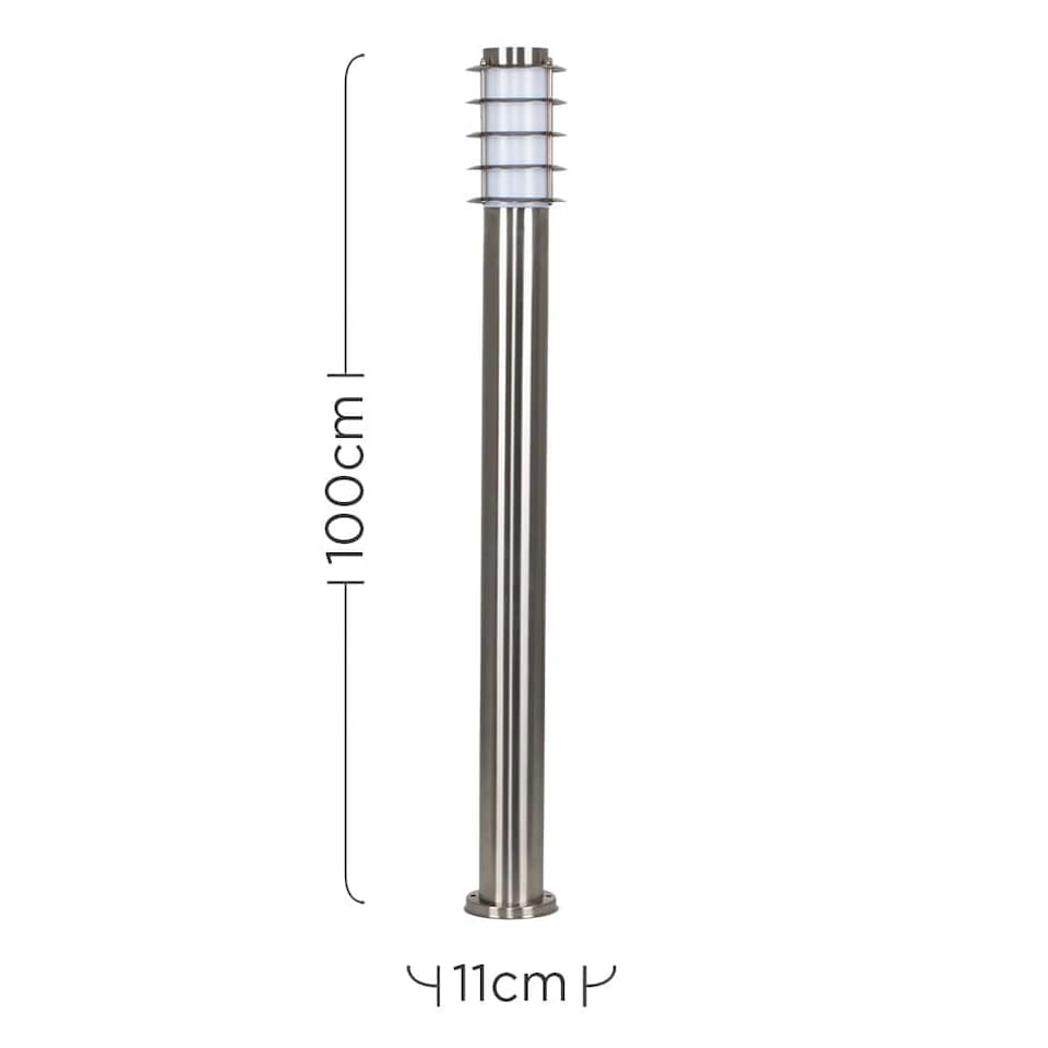 image 1 of ValueLights Wharf Pair Silver 1m Outdoor Bollard Lights and Warm White Bulb