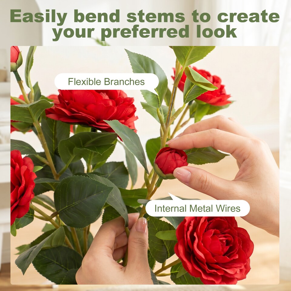 image 1 of HOMCOM 65cm Artificial Camellia Flower Plant with 116 Lush Leaves