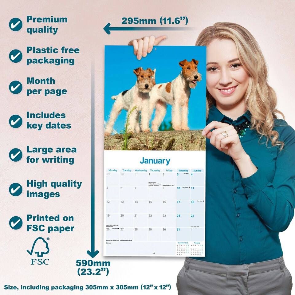 image 1 of Fox Terrier (Wire Haired) 2026 Calendar | Square Wall Calendar | Dog Breed Gift | Plastic Free Packaging | by Avonside Publishing