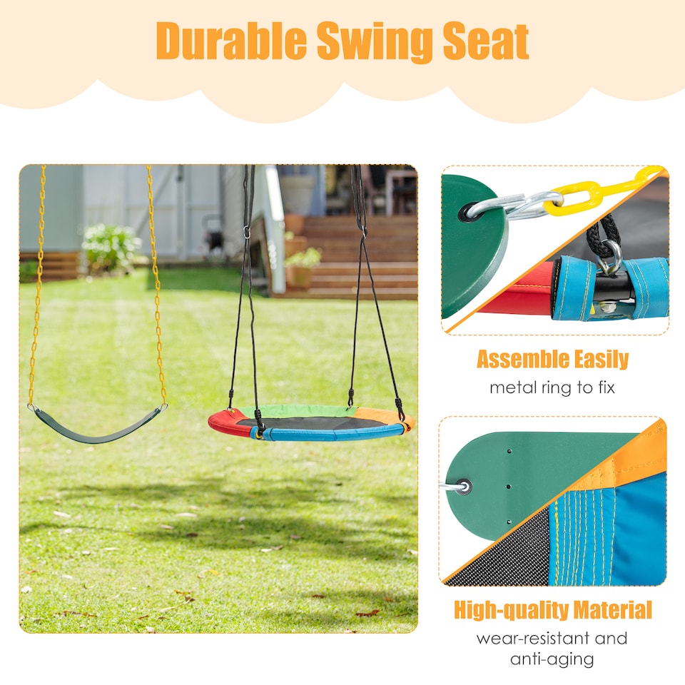 image 1 of COSTWAY Kids Double Swing without Frame 100cm Canvas Swing EVA Soft Strips
