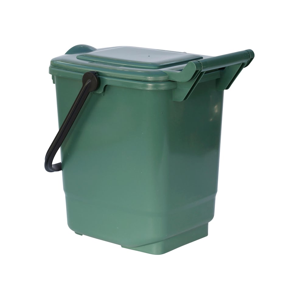 image 1 of Large Compost Caddy - Green - for Food Waste Recycling (23 Litre) - 23L Plastic Composting Kerbside Bin with Composting Guide