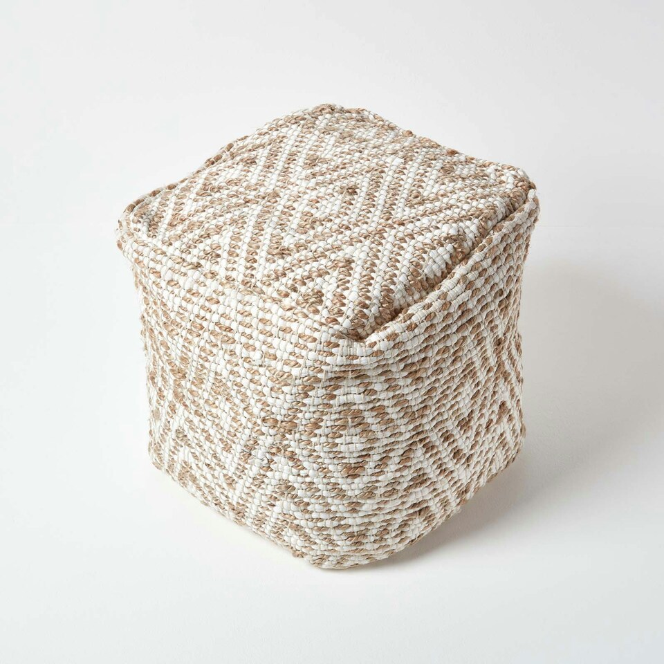 image 1 of Homescapes Sierra Natural Diamond Pattern Jute Square Bean Filled Pouffe - 40 cm