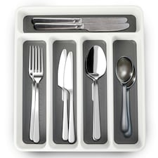 Plastic Kitchen Cutlery Tray Organiser Rack Holder Drawer Insert Tidy Storage Grey