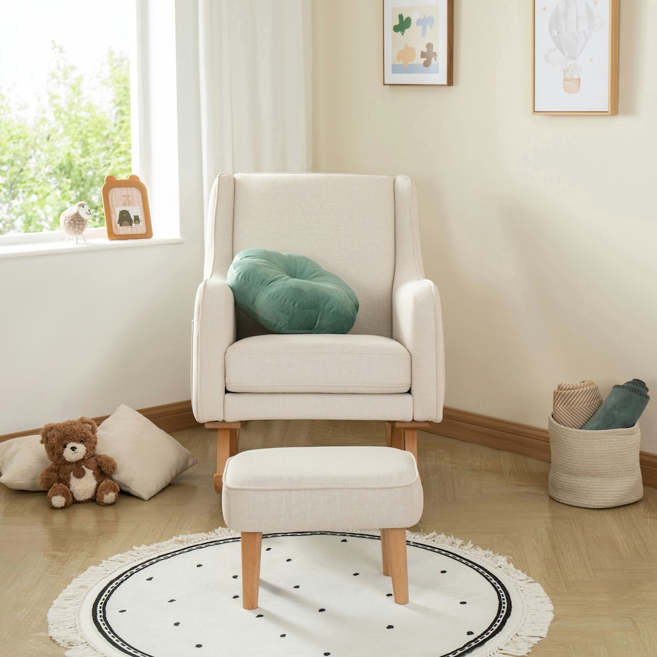 image 1 of Babymore Ida Nursing Chair with Stool - Ivory White