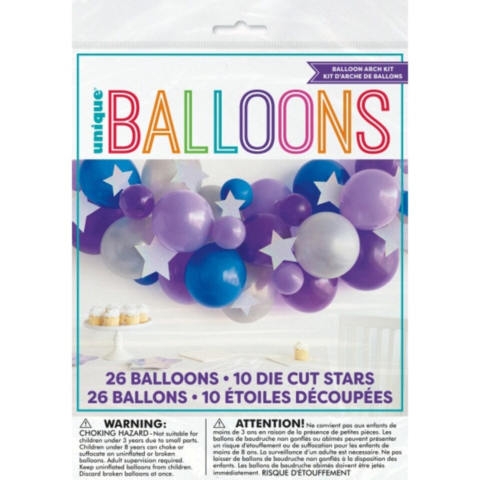image 1 of Assorted Lavender, Purple, Royal Blue, & Silver Balloon Arch Kit and Diecut Stars