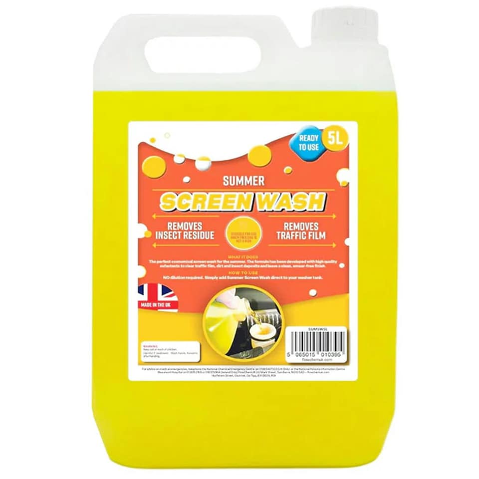 image 1 of 4 x 5L Summer Screen Wash Bright Yellow Removes Insect Residue & Traffic Film