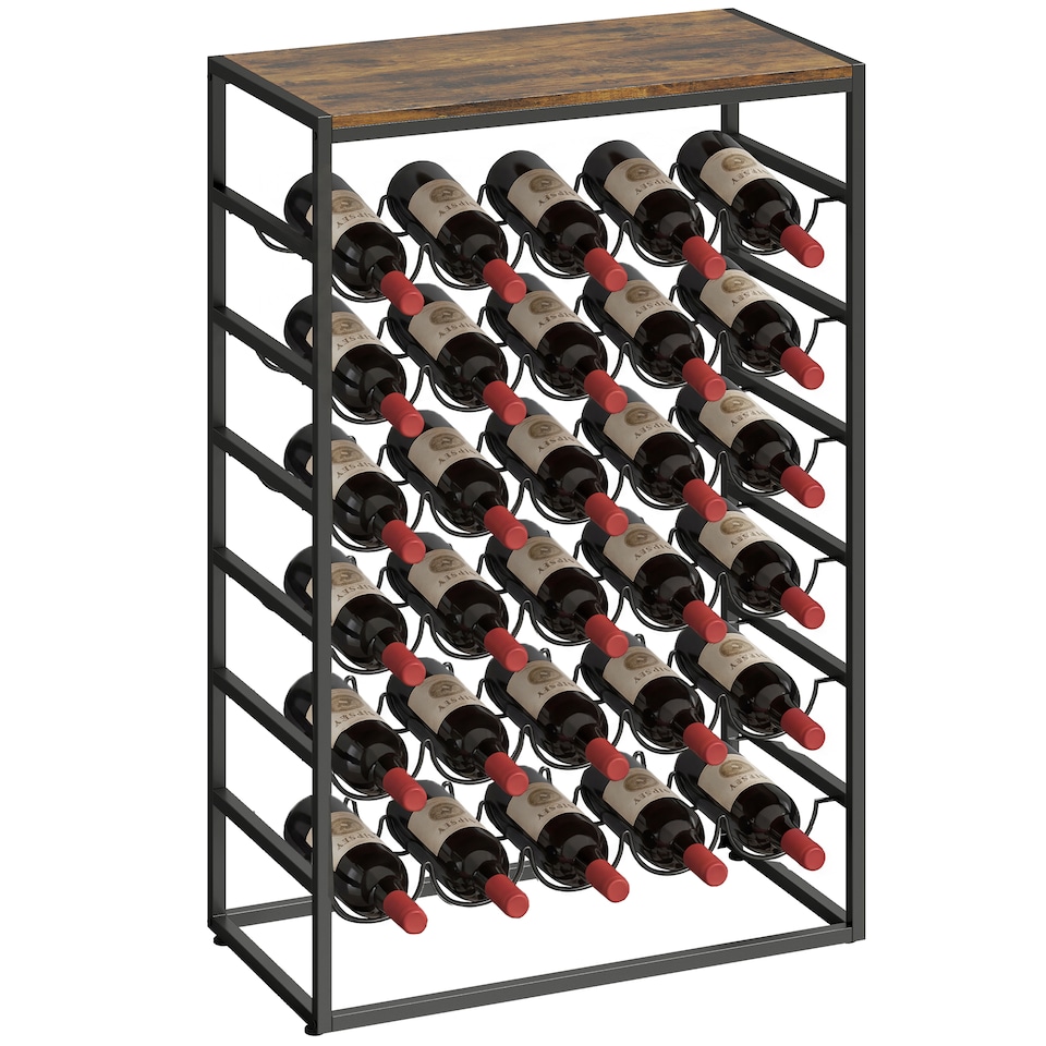 image 1 of HOMCOM 30 Bottles Wine Rack, 6 Tier Wine Storage Holder, Rustic Brown