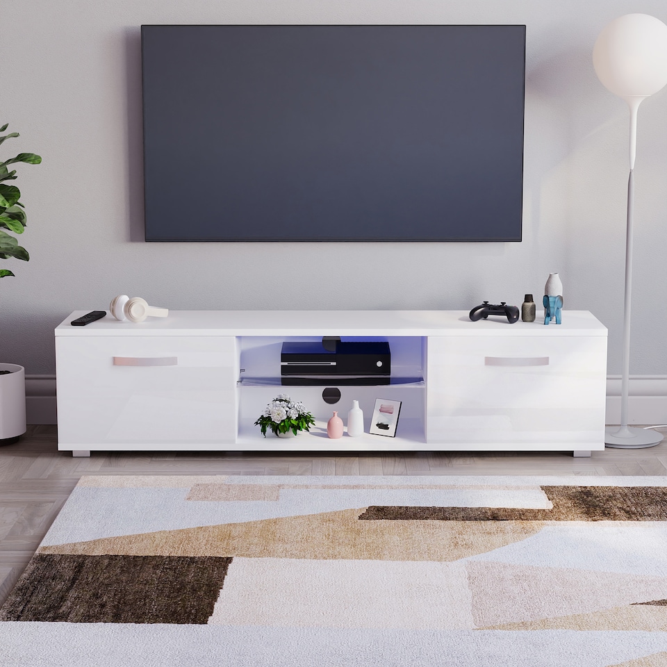 image 1 of Vida Designs Cosmo 2 Door LED TV Unit Entertainment Stand, 160cm, White | White | 1