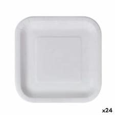 Plate set Algon Disposable White Cardboard Squared 23 cm (24 Units) N/A