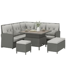Outsunny 6 PCs Rattan Garden Furniture Sectional Corner Sofa, Dark Grey | Grey | Dark Grey | Five Plus Seater