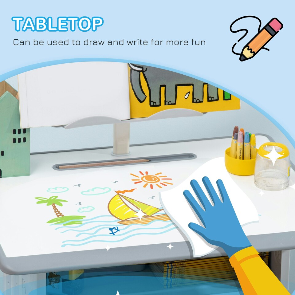 image 1 of HOMCOM Kids Desk and Chair Set Adjustable Height Study Table Set w/ Drawer