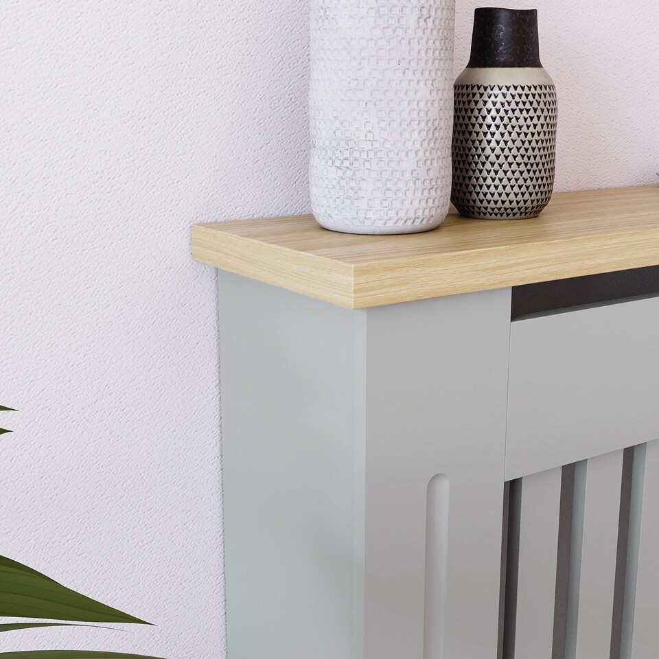 image 1 of Vida Designs Arlington Radiator Cover Painted MDF Slatted Cabinet, Grey, 78cm