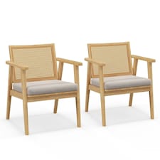 COSTWAY Wooden Accent Chair Upholstered Arm Chair Brown