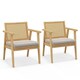image 1 of COSTWAY Wooden Accent Chair Upholstered Arm Chair Brown