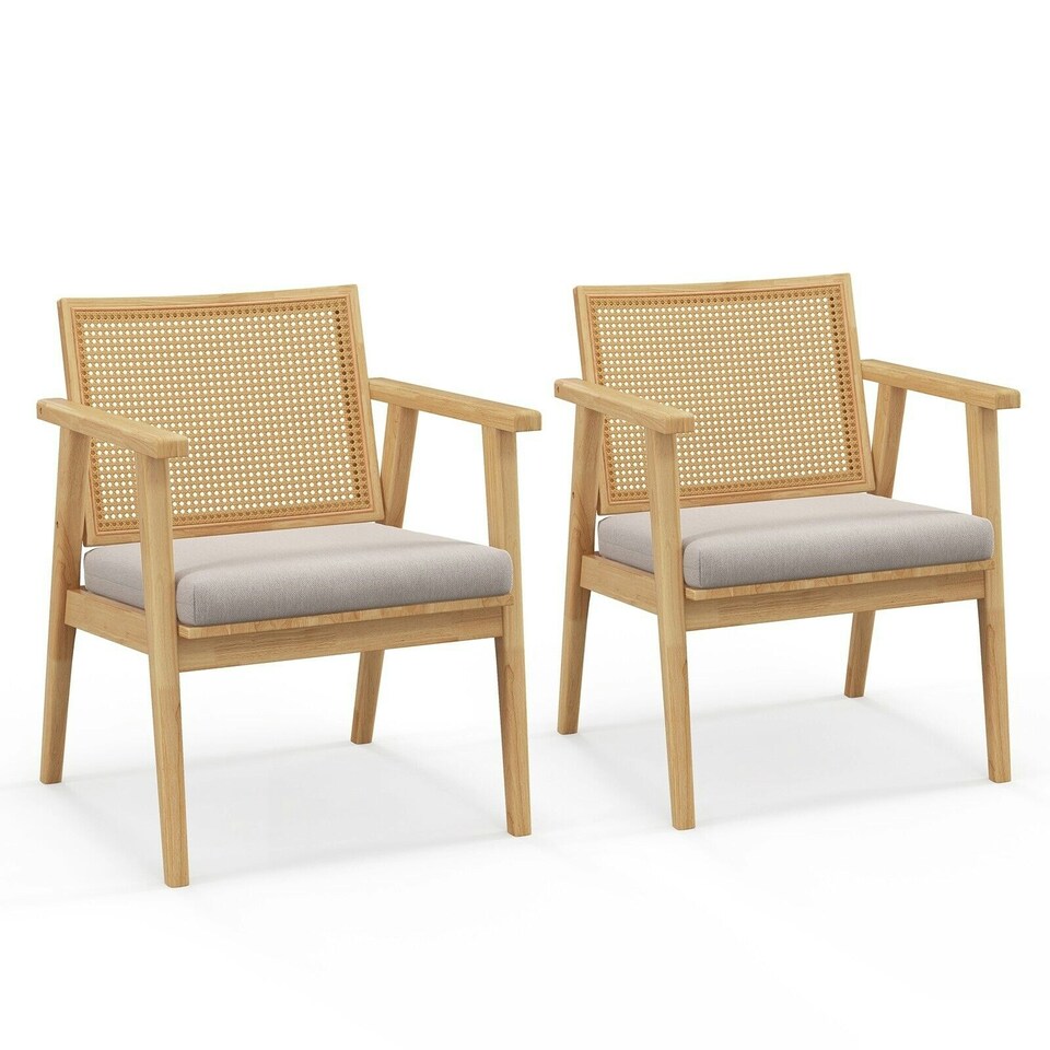 image 1 of COSTWAY Wooden Accent Chair Upholstered Arm Chair Brown