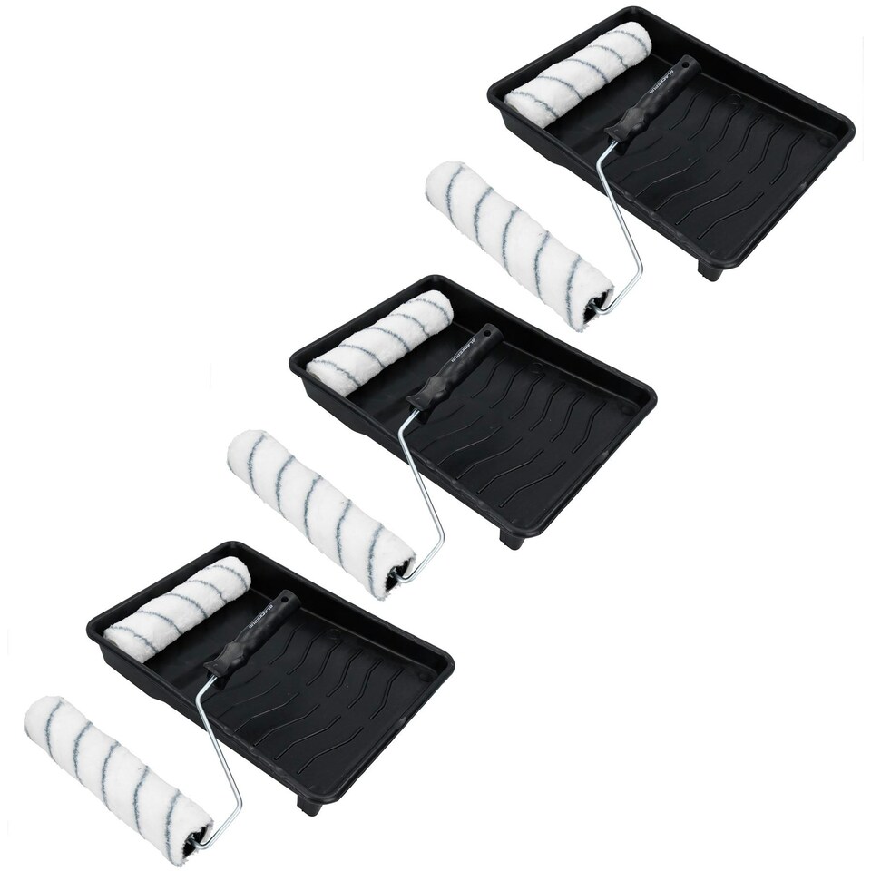 image 1 of 230mm (9") Paint Roller Medium Pile Sleeves (2) +Tray for Painting Decorating 3pk