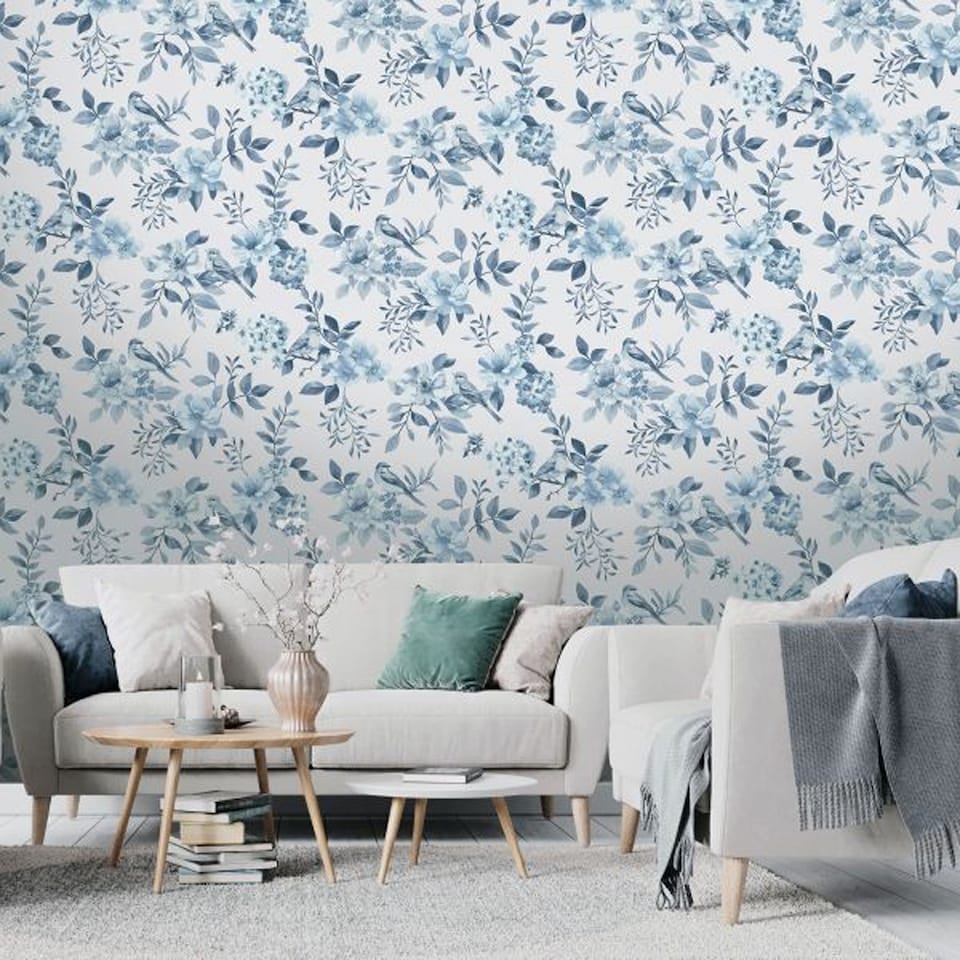 image 1 of Holden Decor Garden Bird Wallpaper | Blue | Blue | 1