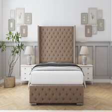 Sloomy Arundel Mink Plush Bed Frame With 50"  Upholstered Wingback Headboard 5' King
