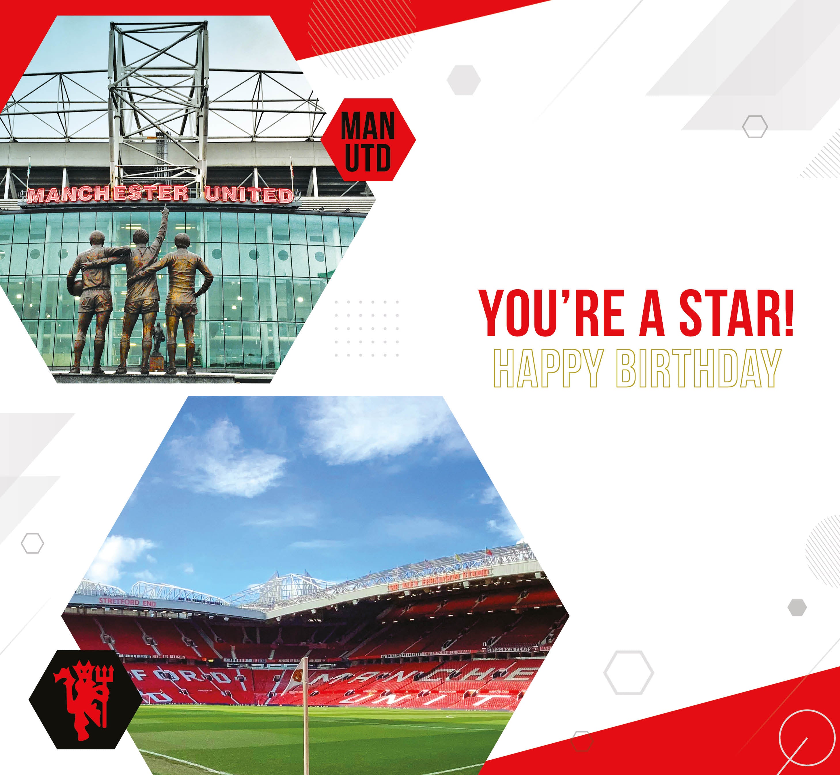 Manchester United Geburtstagskarte – Offizielles Stadion-Motiv, Ca. 22,5 X 12 Cm