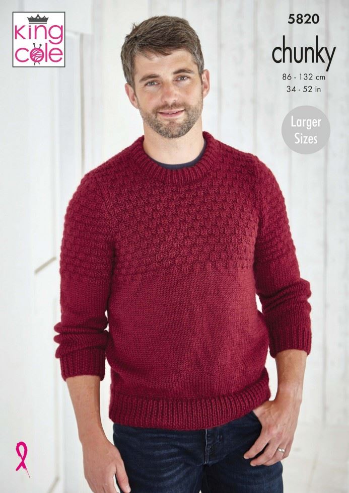 King Cole Big Value Chunky Knitting Pattern 5820, Sweaters and Slipovers for Men - 34 - 52 Inches