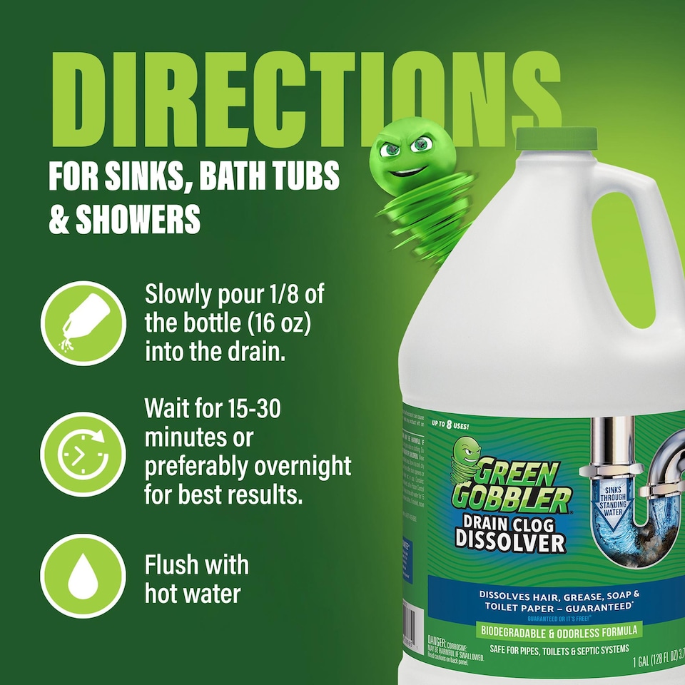 image 1 of Green Gobbler Main Line Drain Opener Toilet Unblocker Cleaner 3.8L