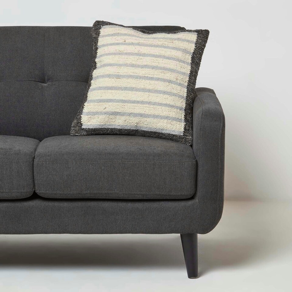 image 1 of Homescapes Veria Handwoven Grey Stripe Kilim Cushion - 45 x 45 cm Grey
