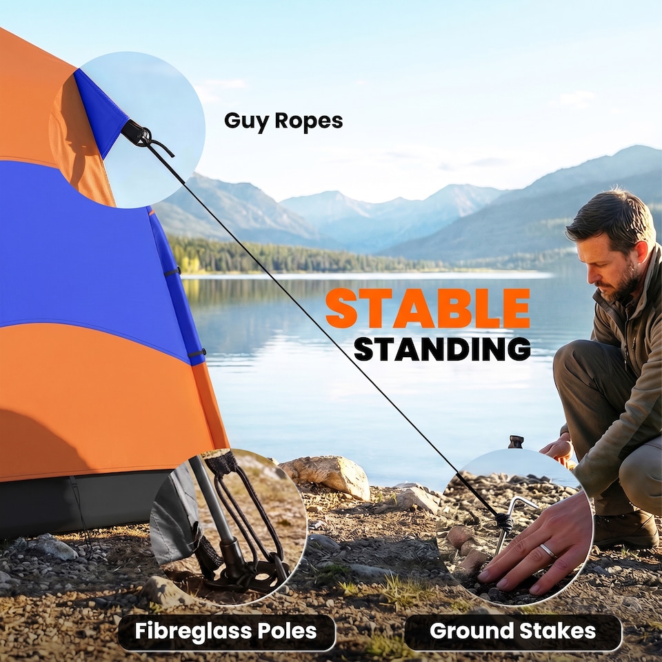 image 1 of Orange 3 Person Dual Layer Pop Up Camping Tent with Rainfly Outsunny