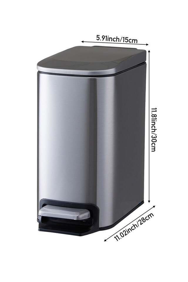 image 1 of Living and Home 6L Smudge-Resistant Rubbish Bin With Foot Pedal | Silver