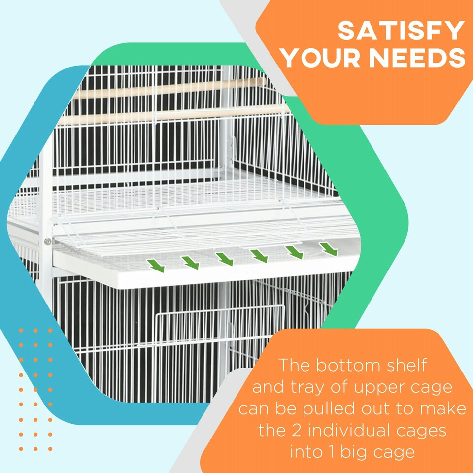 image 1 of PawHut Metal Bird Cage Feeder, for Small and Medium Bird - White